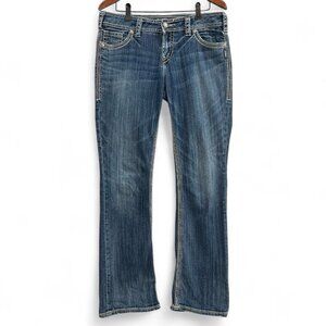 Silver Jeans Women 31x31.5* Bootcut Blue Suki 17' Flap Pockets Stretch Faded